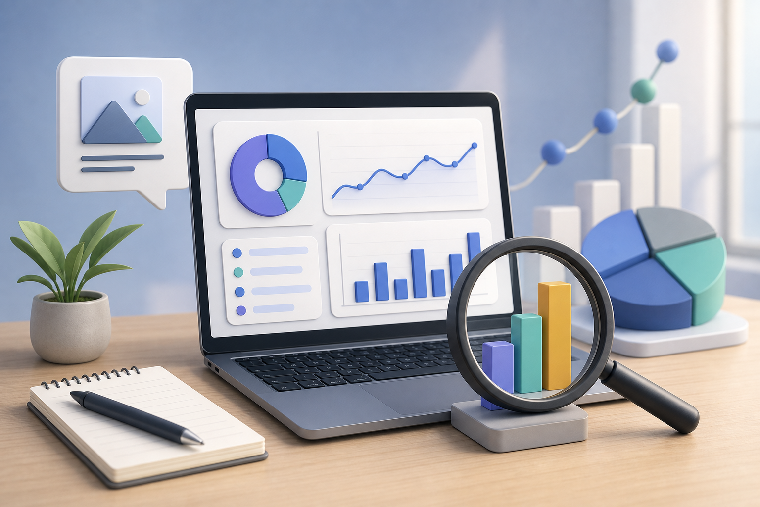 Dashboard de análise SEO com indicadores de desempenho, rank tracking e oportunidades de conteúdo para blog