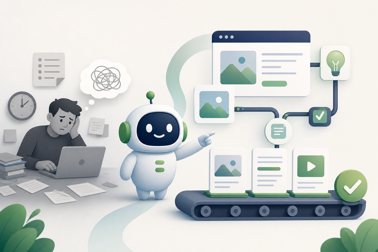 Fluxo contínuo de conteúdo SEO com dashboard, palavras-chave e publicação automática