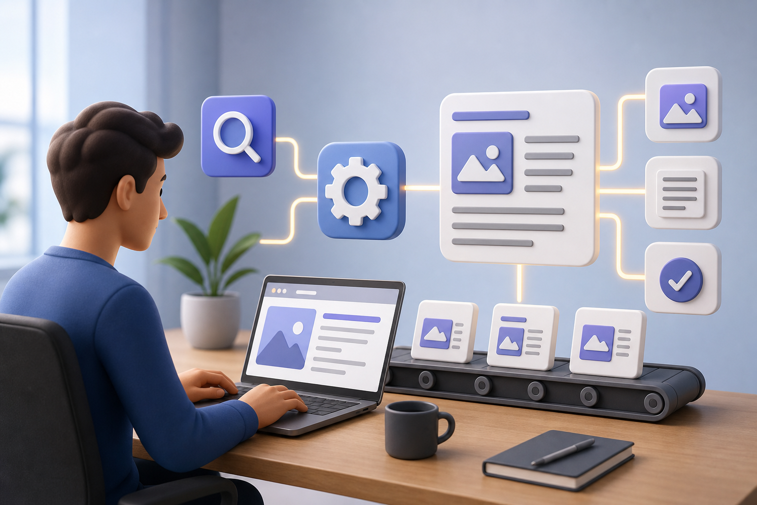Equipe planejando conteúdo SEO para manter o blog ativo com automação e publicação contínua
