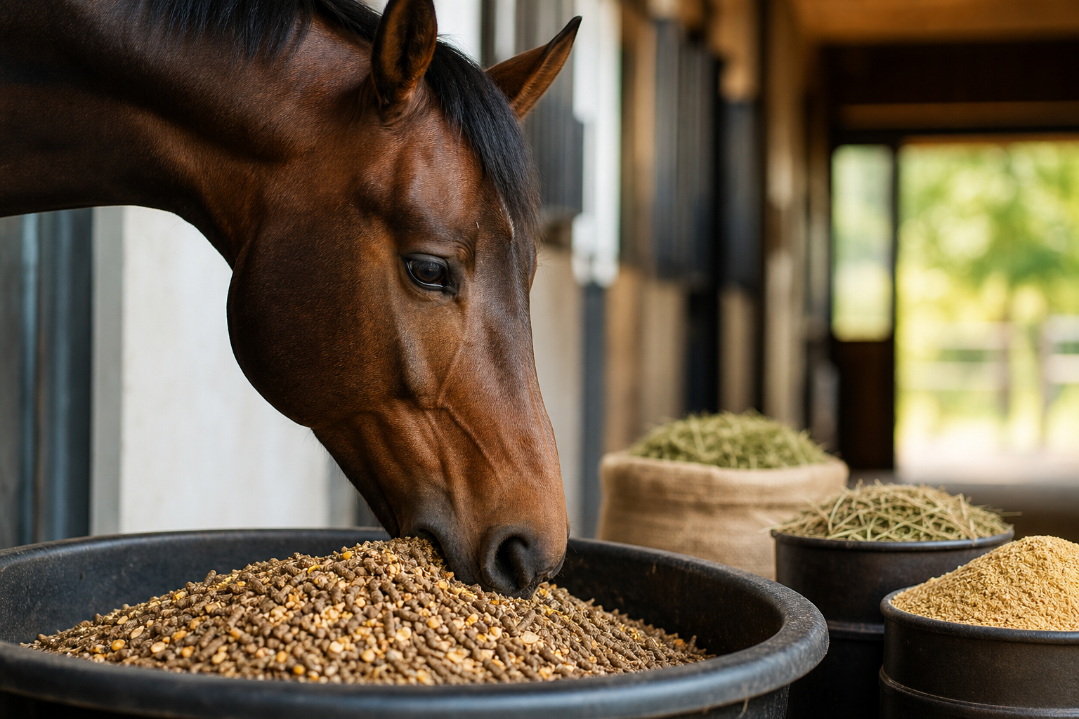 Cavalo em ambiente de manejo, representando nutrição equina, saúde e desempenho alimentar
