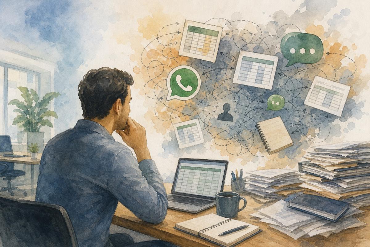 Gestor analisando controle interno em planilhas e dados da operação