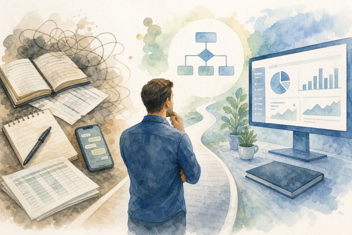 Equipe avaliando a operação para definir um software personalizado alinhado ao processo da empresa