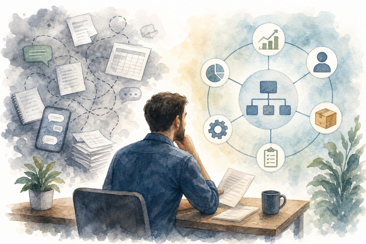 Equipe analisando o diagnóstico da operação antes de contratar um sistema sob medida