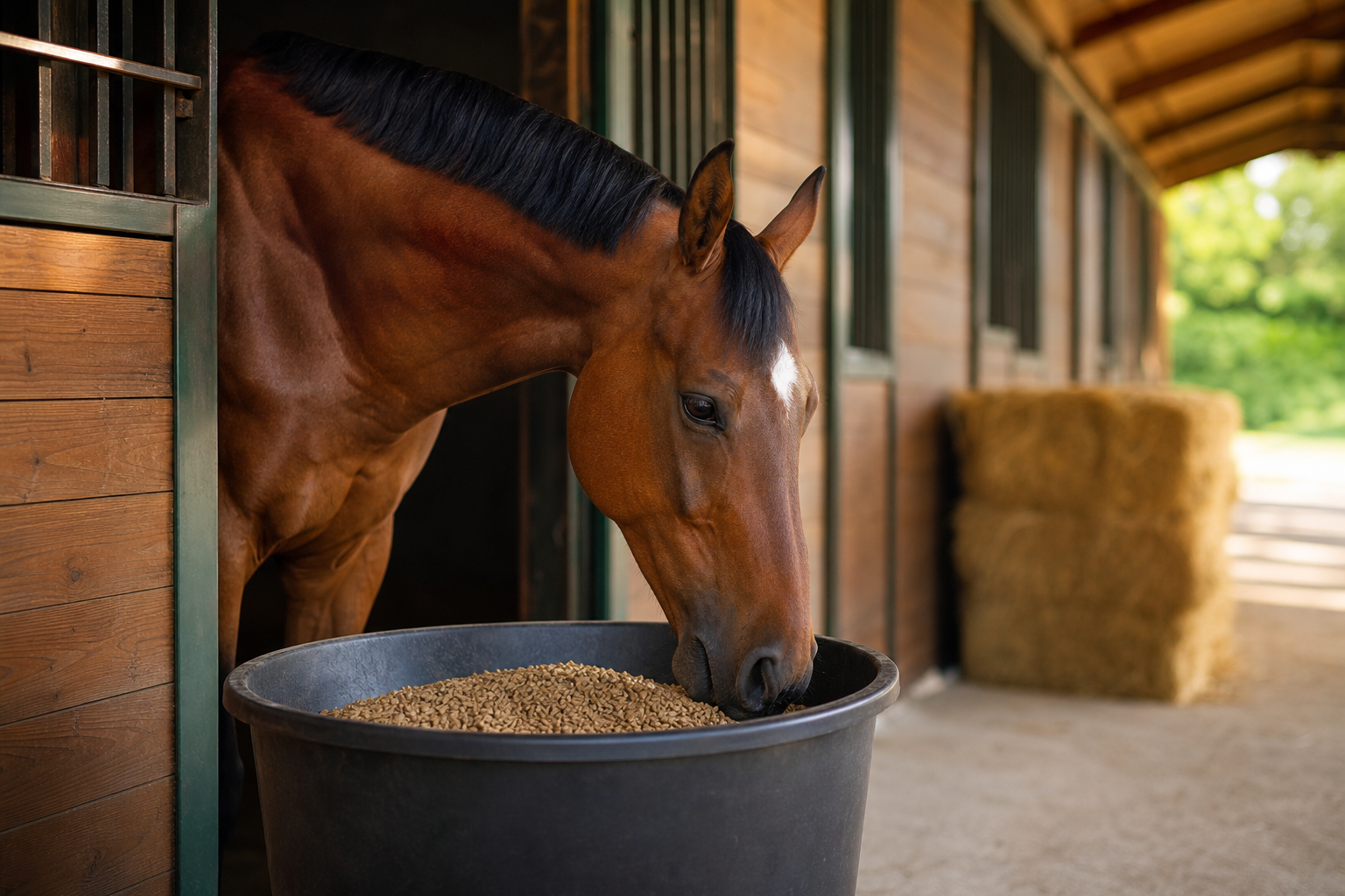 Ração equina para cavalos em manutenção com foco em equilíbrio nutricional, palatabilidade e saúde óssea.