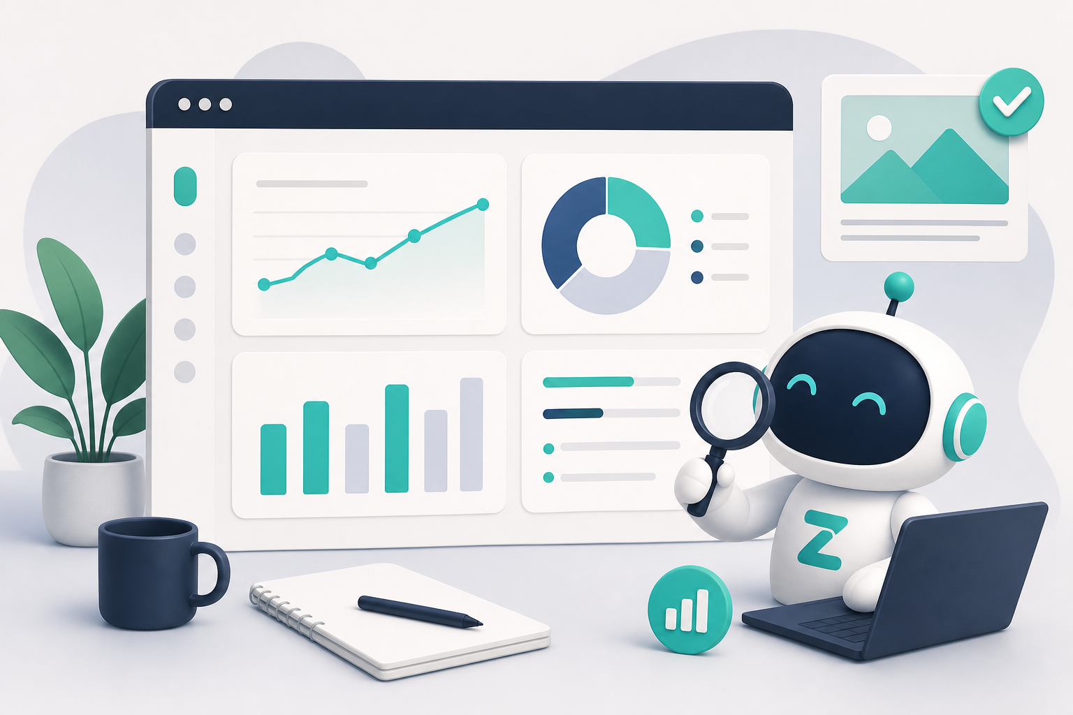Dashboard de SEO com sinais de desempenho, rank tracking e oportunidades de palavras-chave para decidir o próximo artigo
