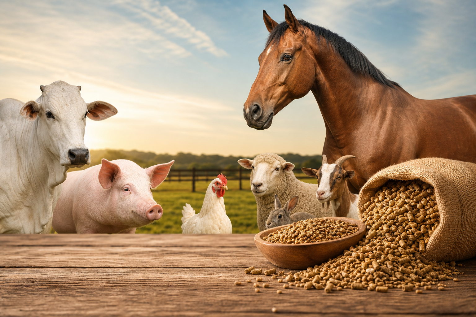 Equipe avaliando nutrição animal e formulação de rações para diferentes espécies no campo
