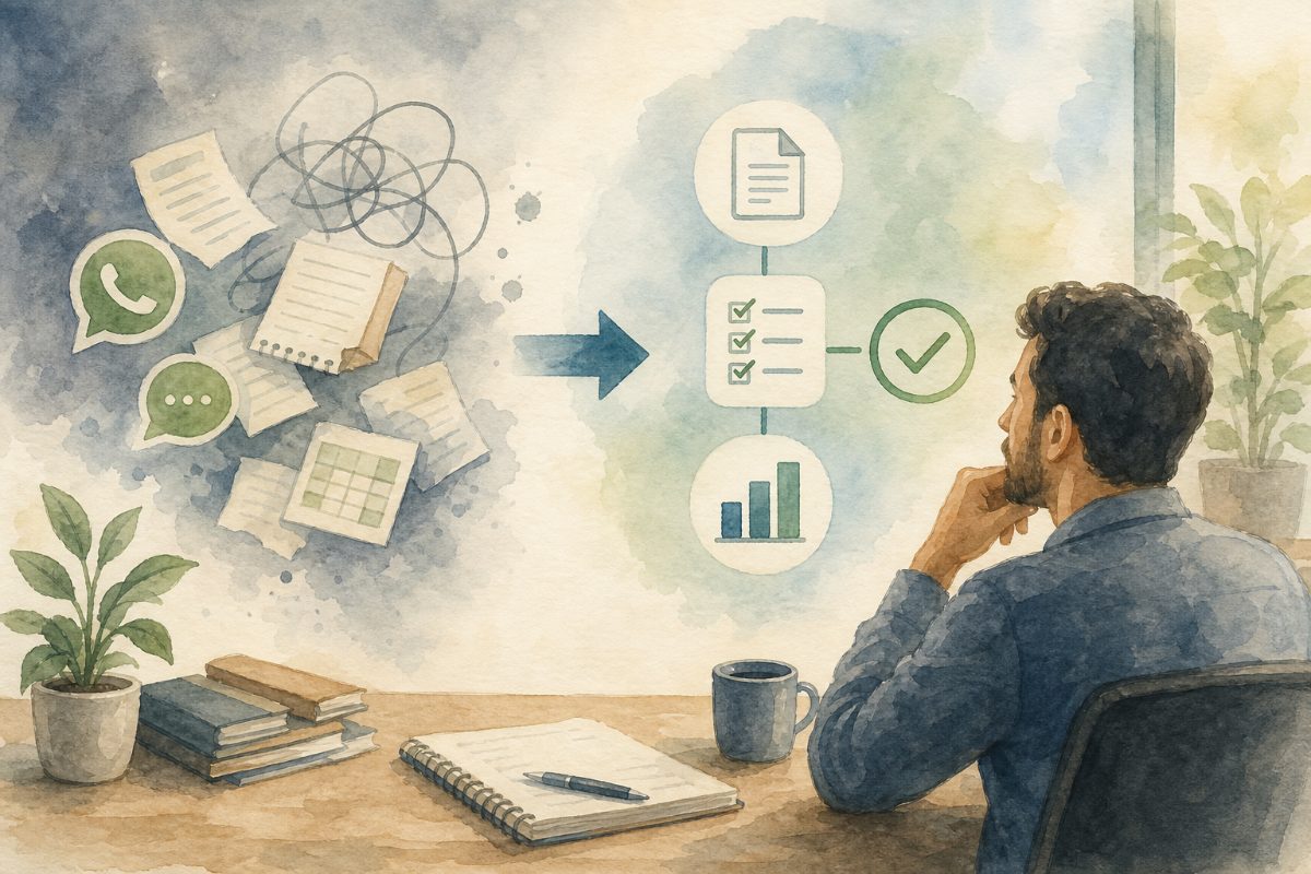 Equipe analisando processos para redução de retrabalho com centralização de dados