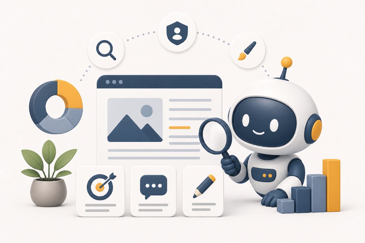 Equipe analisando a marca para orientar conteúdo SEO, tom de voz e estilo visual