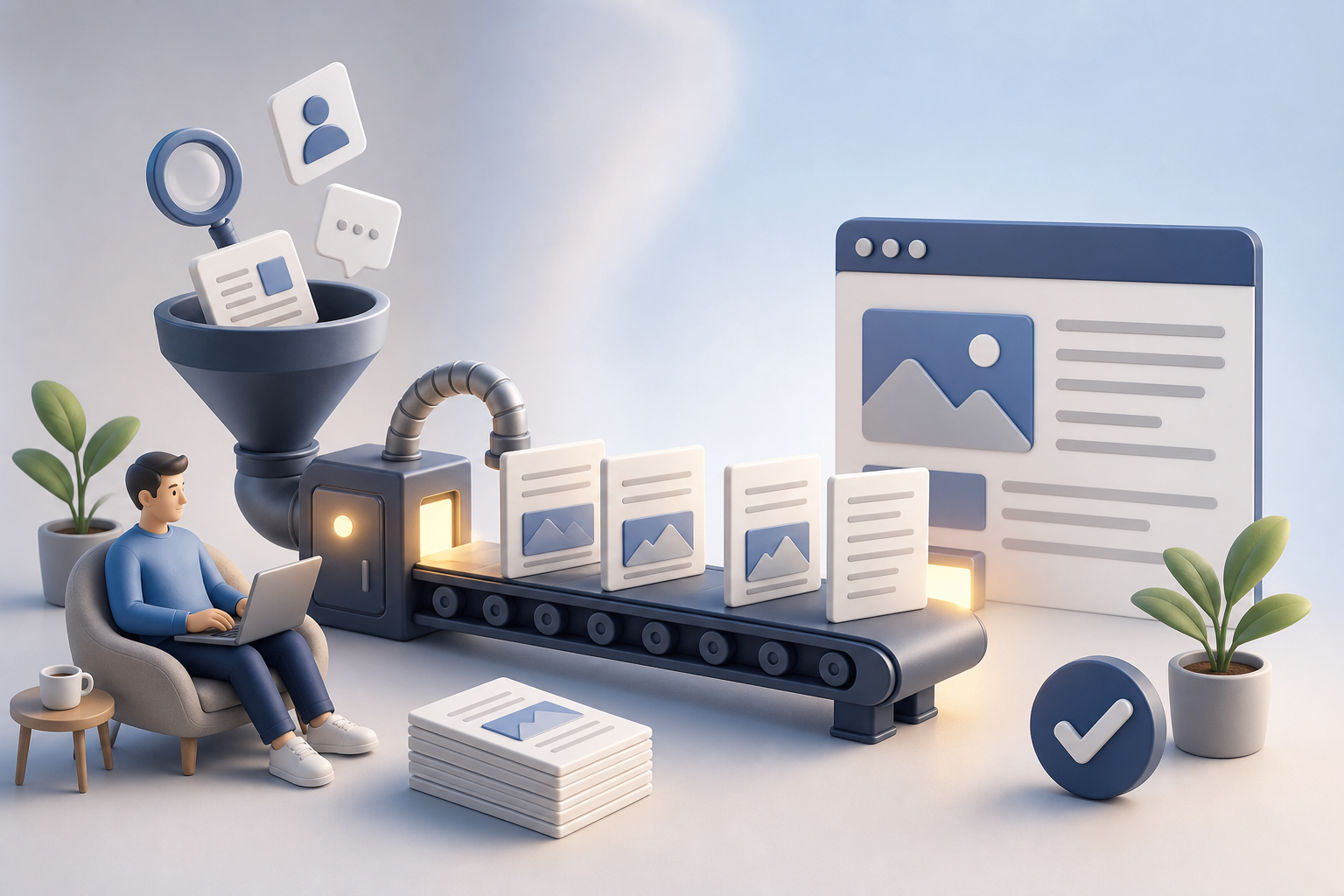 Fluxo de artigos SEO em série com automação, blog ativo e acompanhamento contínuo