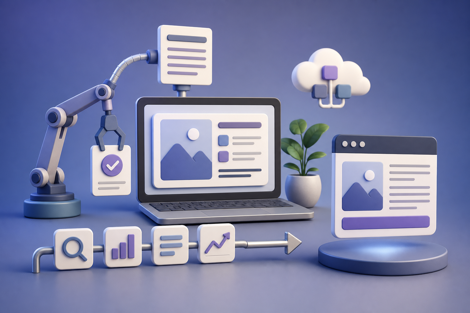 Fluxo de conteúdo SEO com automação, palavras-chave, artigo e publicação automática no blog