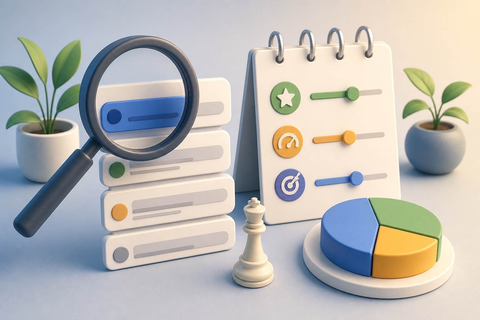 Profissional organizando palavras-chave e prioridade editorial em um dashboard de conteúdo SEO