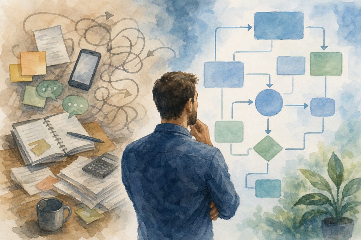Gestor analisando a operação antes do desenvolvimento de sistema em um diagnóstico da rotina empresarial