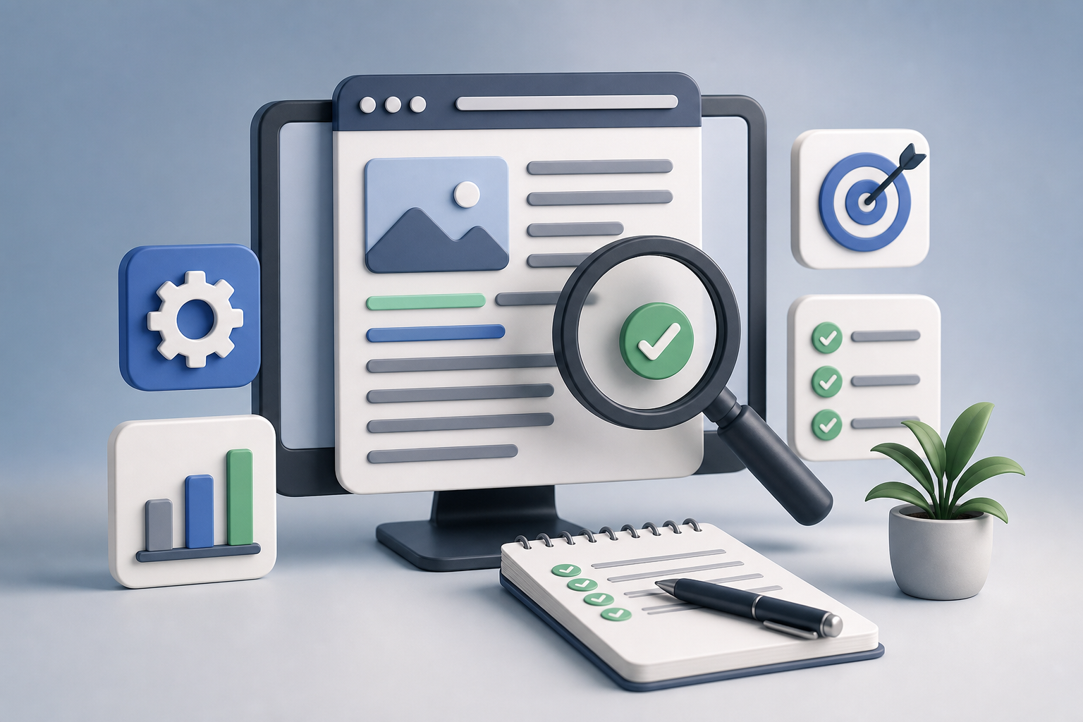 Pessoa revisando otimização SEO de artigos em um painel de blog