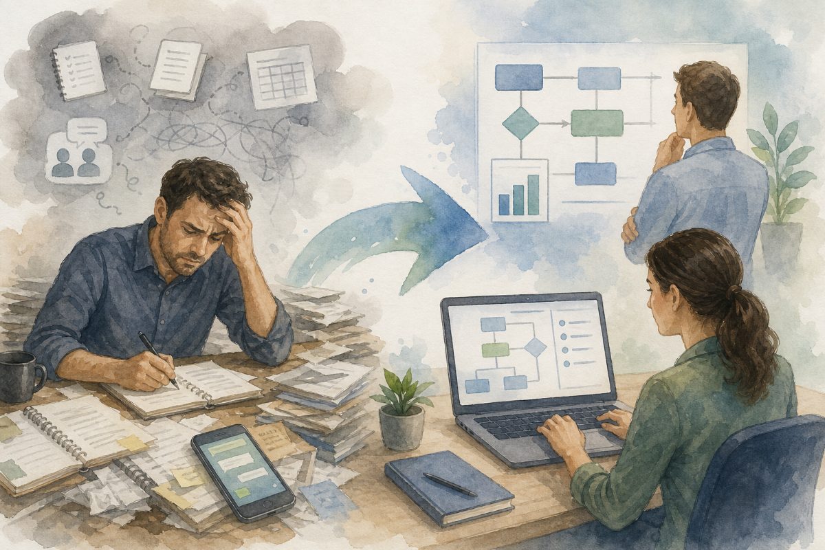 Digitalização de processos com foco em organização da operação e redução de retrabalho