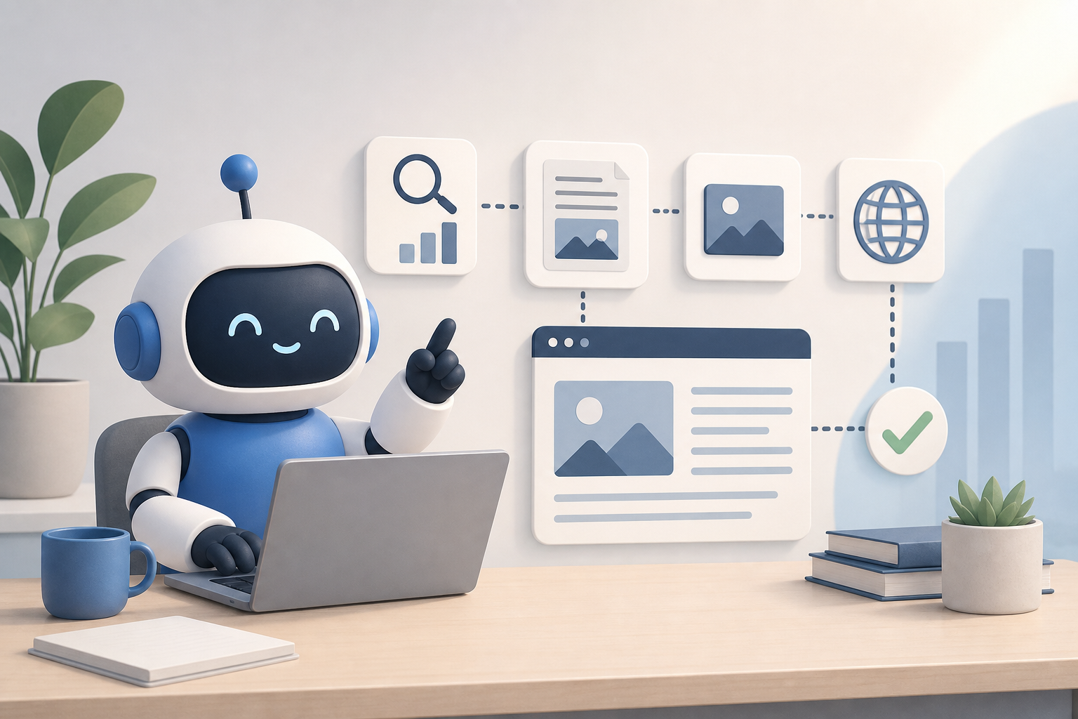 Equipe pequena usando automação de SEO com dashboard, rank tracking e publicação automática de artigos